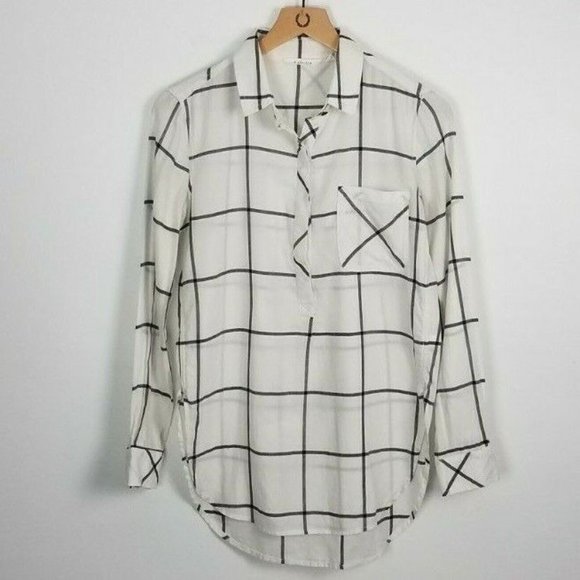 Athleta Sz. XXS Presidio 1/4 Button Up Long Sleeve Black & White Plaid Tunic - Picture 3 of 9